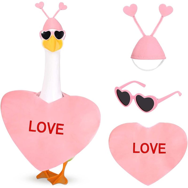 JcHrmers Valentine's Day Porch Goose Outfits Pink Heart Goose Outfit Lawn Porch Goose Clothes Fits 23 Cement Plastic Goose Statue for Valentine Outdoor Garden Yard Patio Statue Art Decor(Pink) - Image 1