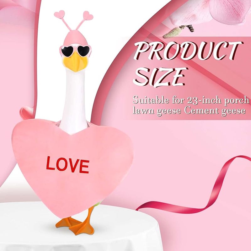 JcHrmers Valentine's Day Porch Goose Outfits Pink Heart Goose Outfit Lawn Porch Goose Clothes Fits 23 Cement Plastic Goose Statue for Valentine Outdoor Garden Yard Patio Statue Art Decor(Pink) - Image 3
