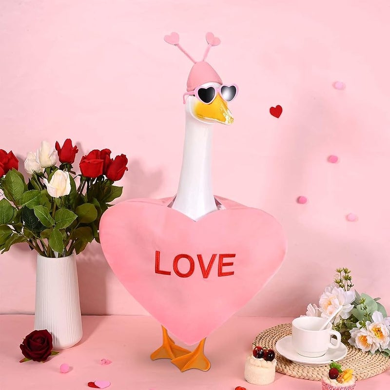 JcHrmers Valentine's Day Porch Goose Outfits Pink Heart Goose Outfit Lawn Porch Goose Clothes Fits 23 Cement Plastic Goose Statue for Valentine Outdoor Garden Yard Patio Statue Art Decor(Pink) - Image 4