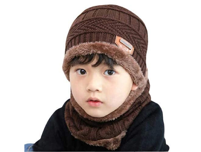 BeFall Kids Warm Winter Beanie Hat & Scarf Set for Boys Girls. Stylish Knit Skull Cap with Fleece Lining, Cold Snow Knit Cap, Air Proof Cap, Ear Warmer Cap, for 5-14 Years Old - Image 1