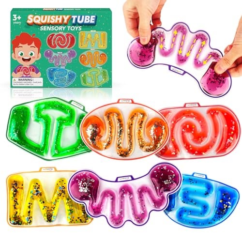 LESONG Sensory Fidget Toys for Kids Toddlers - Squishy Sensory Products for Autistic Autism Children Special Needs, Fidgets for Classroom Stress Anxiety Calm Down, Squeeze Sensory Tube Filled Goo, Glitter - Image 1
