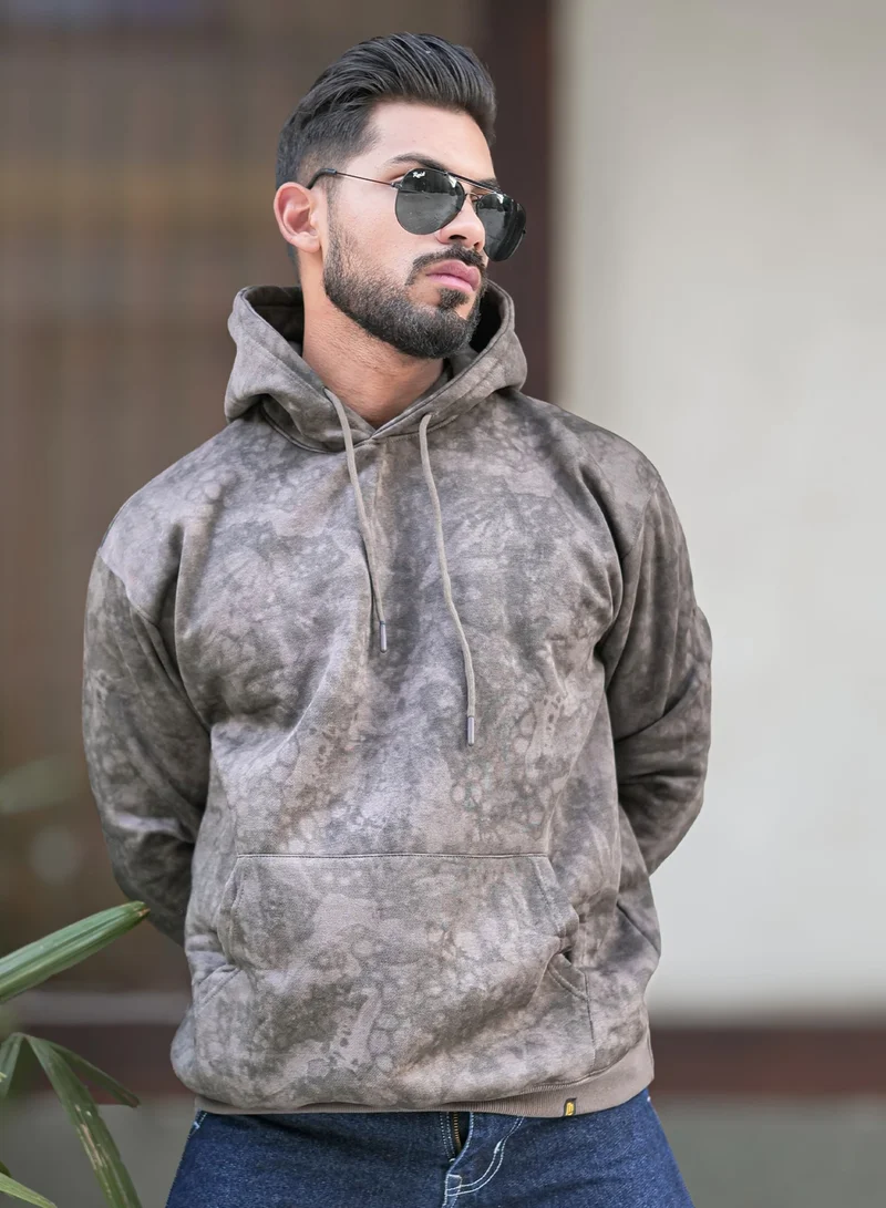Maniac Maniac Mens Spray Printed Hooded Neck Full Sleeve Lite Onion Loopnet Sweatshirt
