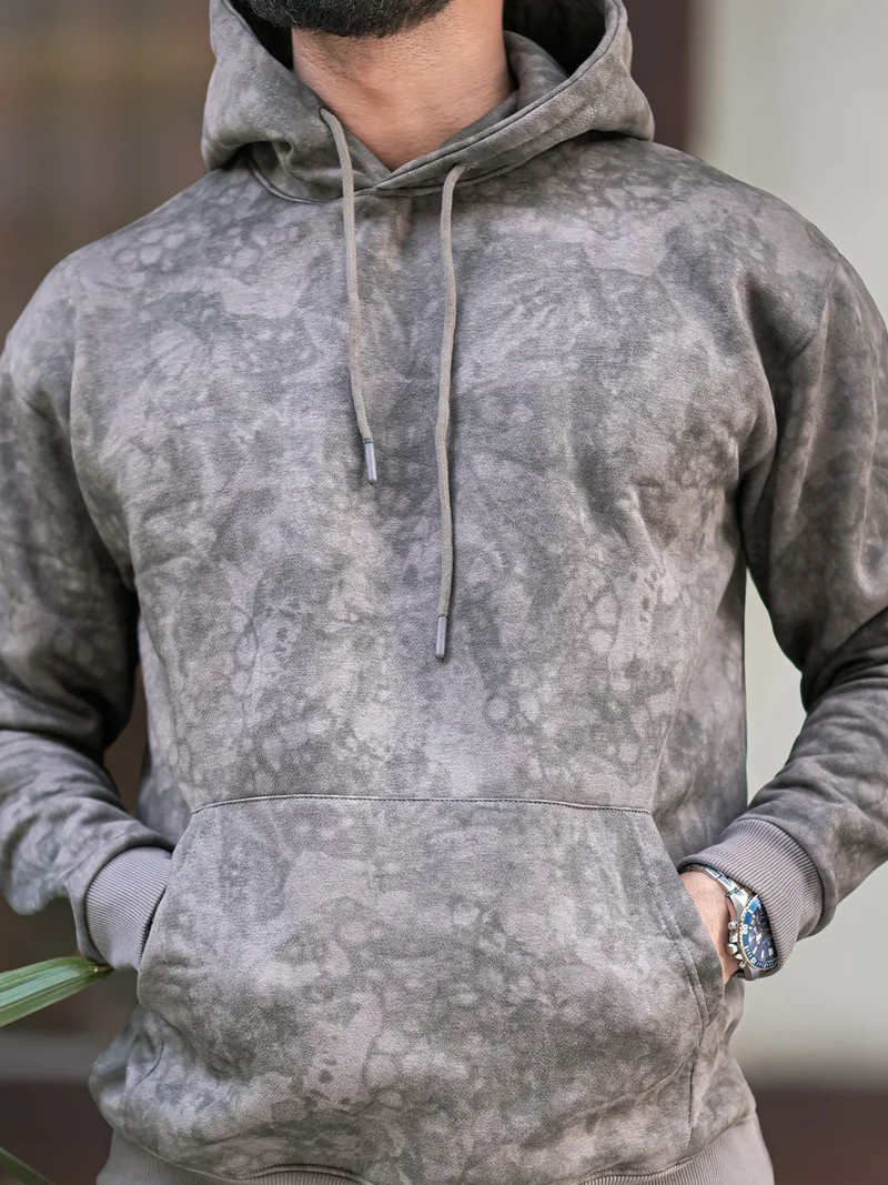 Maniac Maniac Mens Spray Printed Hooded Neck Full Sleeve Lite Onion Loopnet Sweatshirt
