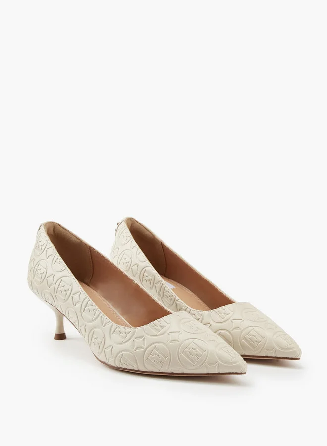 ايل Women's Monogram Embossed Shoes with Kitten Heels