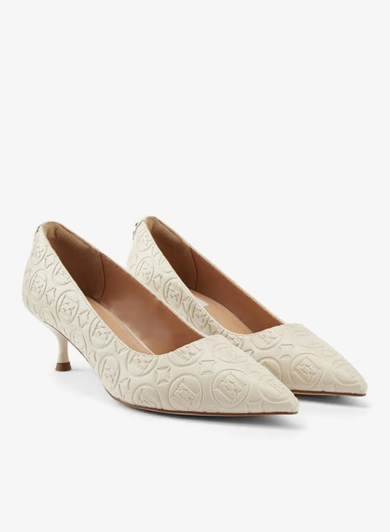 ELLE Women's Monogram Embossed Shoes with Kitten Heels