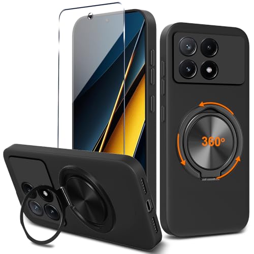 Nijiadi Compatible with Xiaomi Poco X6 Pro 5G Redmi K70E 5G Phone Case with Screen Protector 360 Rotatable Ring Holder KickstandStand TPU Silm Fit Protective Cover Case for Xiaomi Poco X6 Pro 5G Black - Image 1
