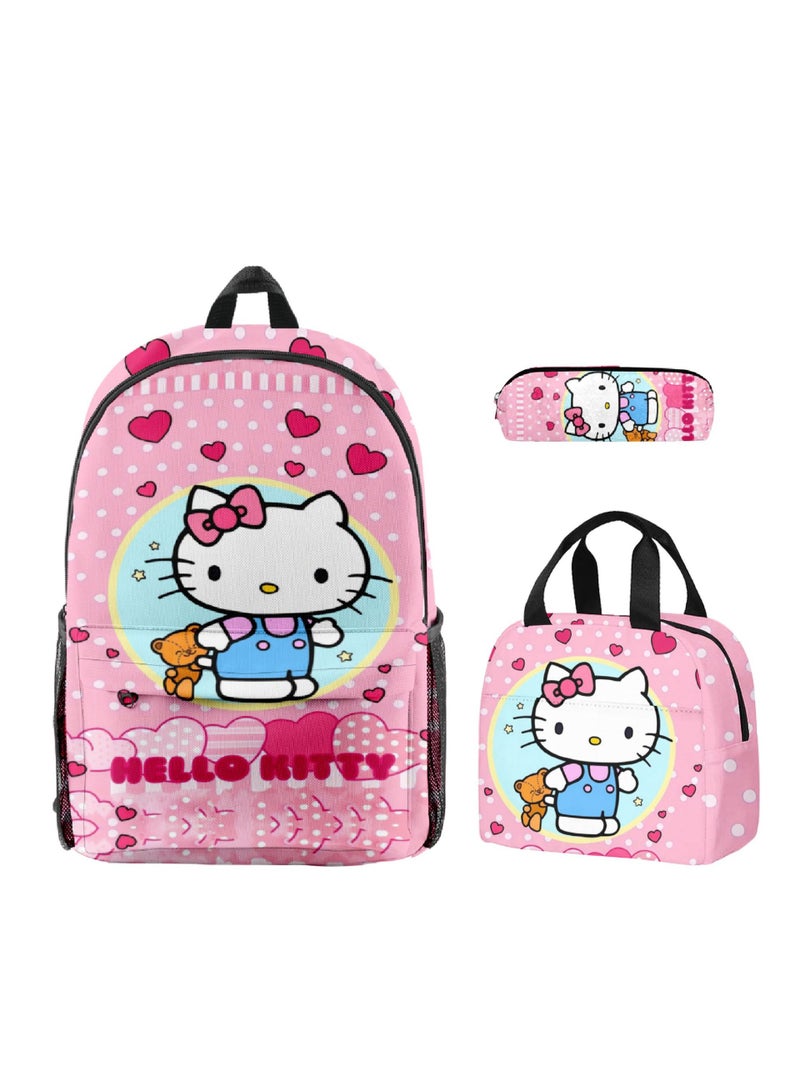 هالو كيتي مرحبا كيتي على ظهره مقلمة حقيبة الغداء ثلاث قطع دعوى الرجال والنساء الترفيه الرياضة حقيبة السفر طالب حقيبة المدرسة - Image 1