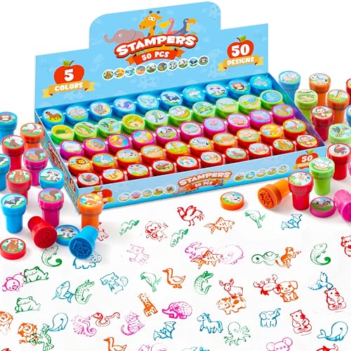 JOYIN 50 Pcs Animal Stamps for Kids with 50 Different Designs FarmSea AnimalsStamps for Crafting Prize Box Toys for Classroom Kids Party Favor Birthday Party Favor Goodie Bag - Image 1