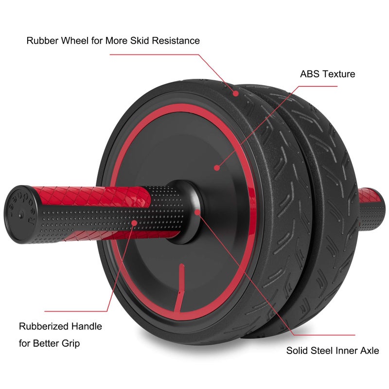READAEER Rubber Noiseless Ab Roller Wheel with Knee Pad, Metal Handle Abdominal Exercise Wheel for Home Gym Fitness Equipment - Image 3