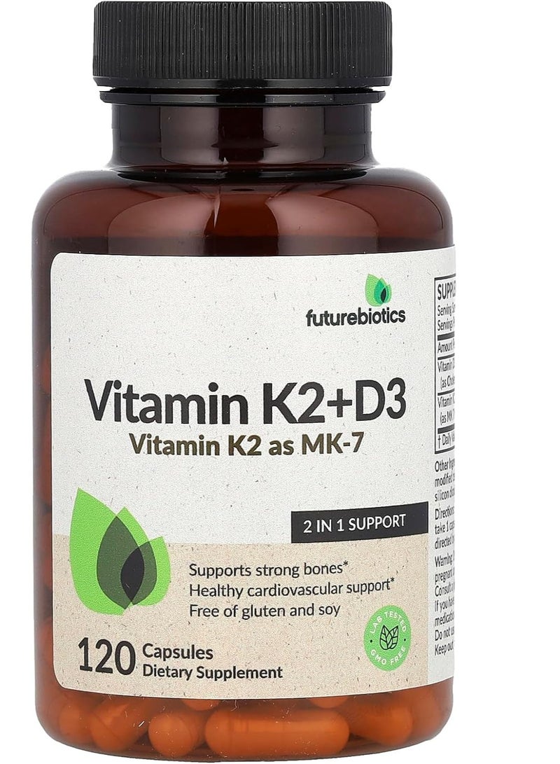 Futurebiotics Vitamin K2 + D3, Supports Strong Bones 120 Capsules 4 months supply - Image 1
