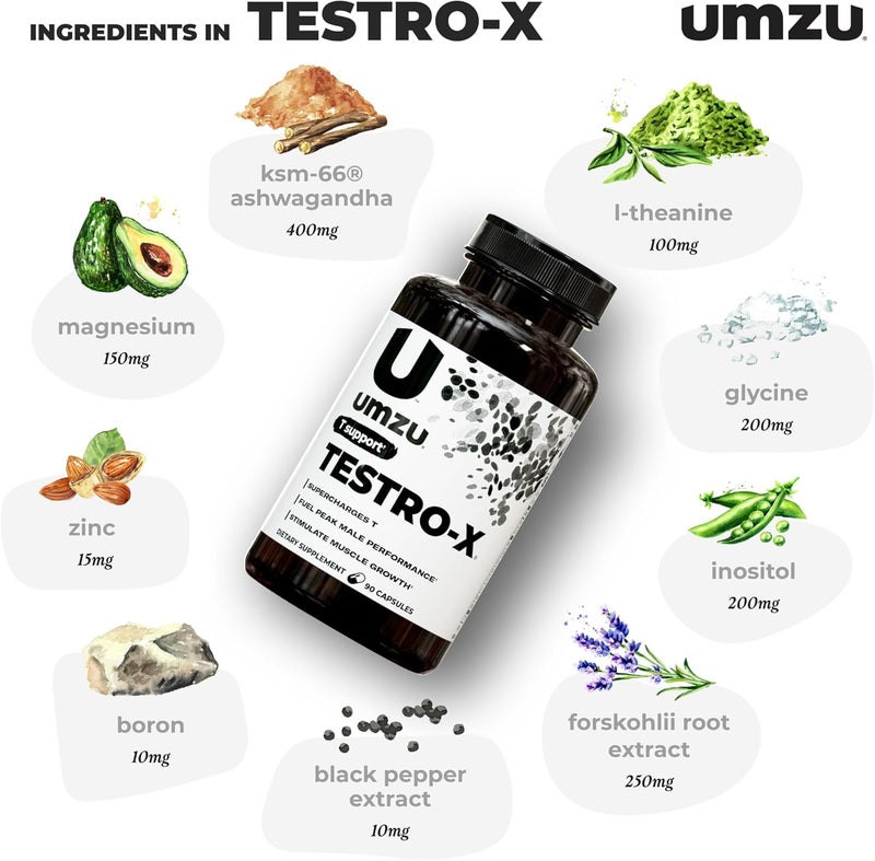 UMZU مكمل UMZU TestroX للرجال دعم الطاقة والتركيز وضخ العضلات مستويات T الصحية 30 يوم إمداد 90 كبسولة - Image 3