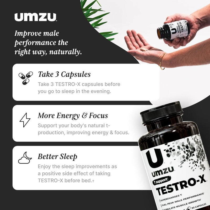 UMZU مكمل UMZU TestroX للرجال دعم الطاقة والتركيز وضخ العضلات مستويات T الصحية 30 يوم إمداد 90 كبسولة - Image 4