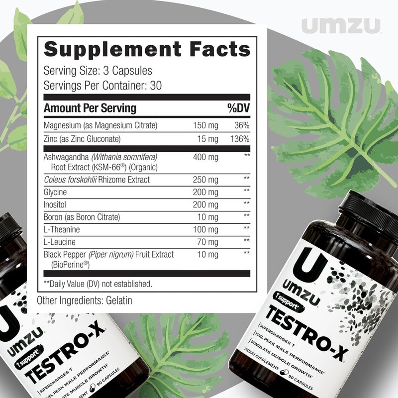 UMZU مكمل UMZU TestroX للرجال دعم الطاقة والتركيز وضخ العضلات مستويات T الصحية 30 يوم إمداد 90 كبسولة - Image 5