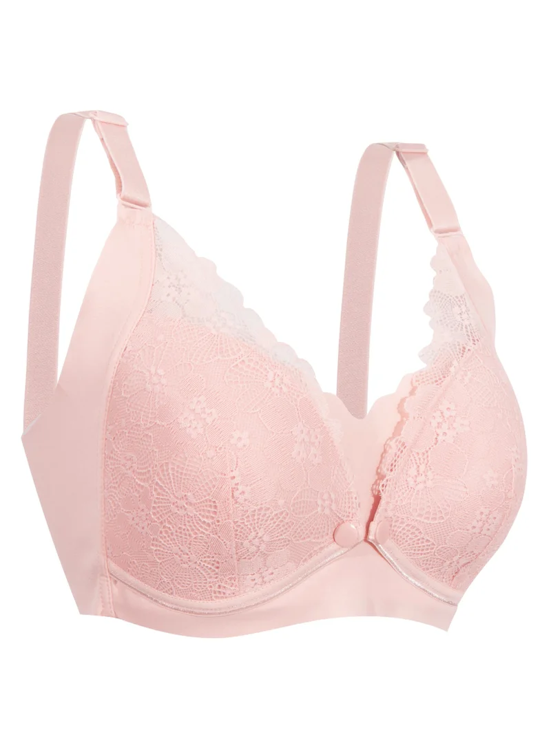 Okus Okus - Pretty Lace Maternity & Nursing Bra - Pink - Large