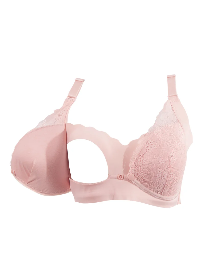 Okus Okus - Pretty Lace Maternity & Nursing Bra - Pink - Large