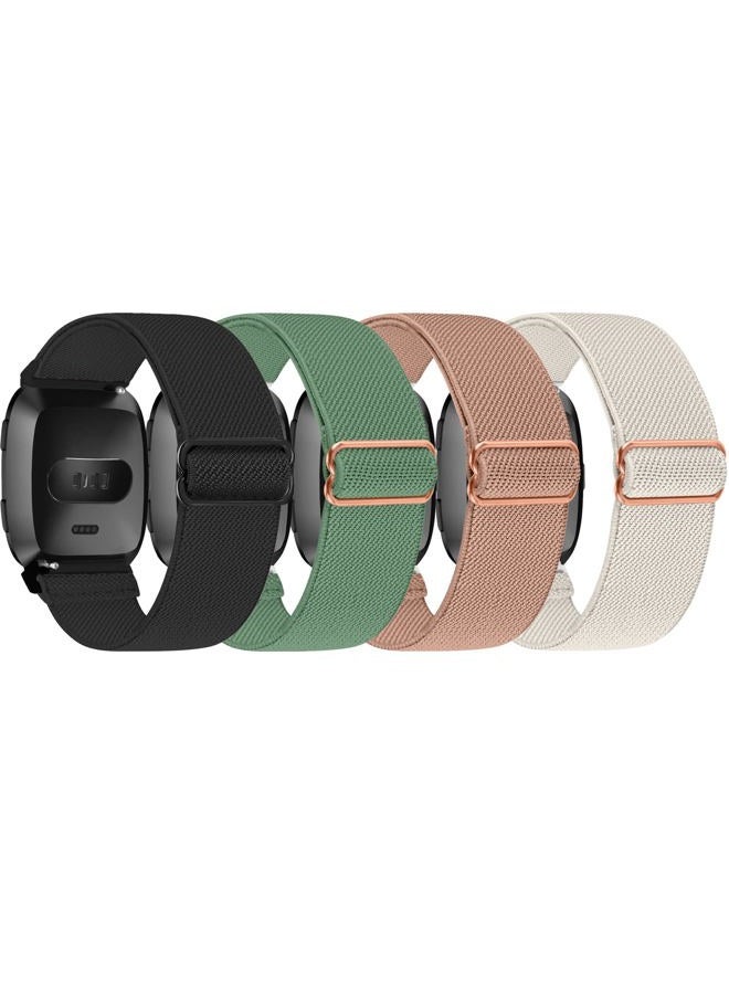 ShuYo 4 Pack Elastic Nylon Bands Compatible with Fitbit Versa & Versa Lite & Versa 2 & Versa SE for Women Men, Adjustable Soft Stretchy Breathable Replacement Straps for Fitbit Versa Smartwatch - Image 1