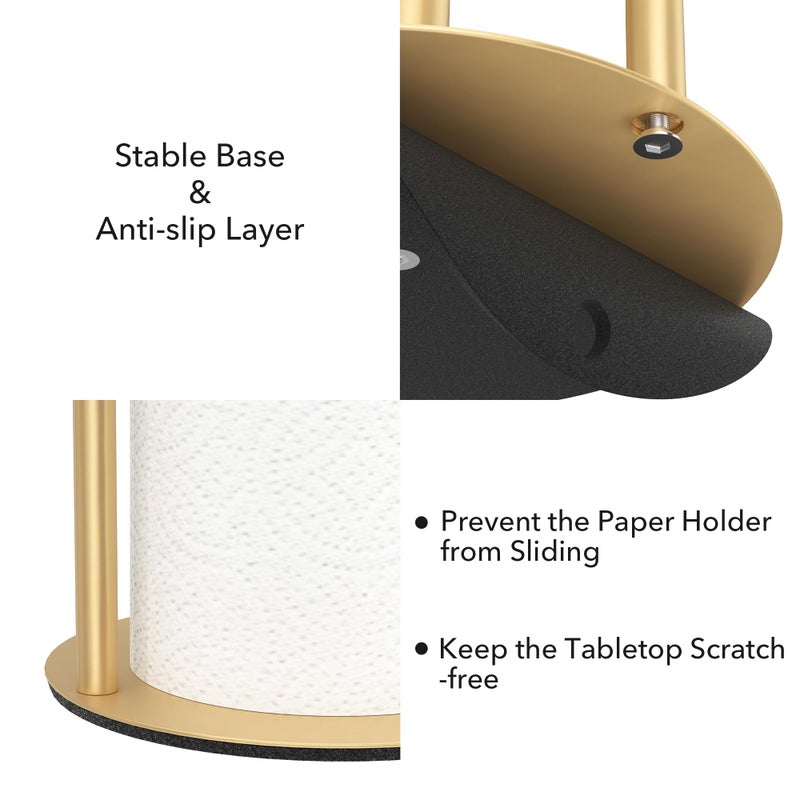 niffgaff Paper Towel Holder Gold Kitchen Roll Holder, Premium Stainless Steel Paper Towel Holder for Kitchen Roll Organize, Countertop Roll Dispenser with Weighted Base  - Image 5