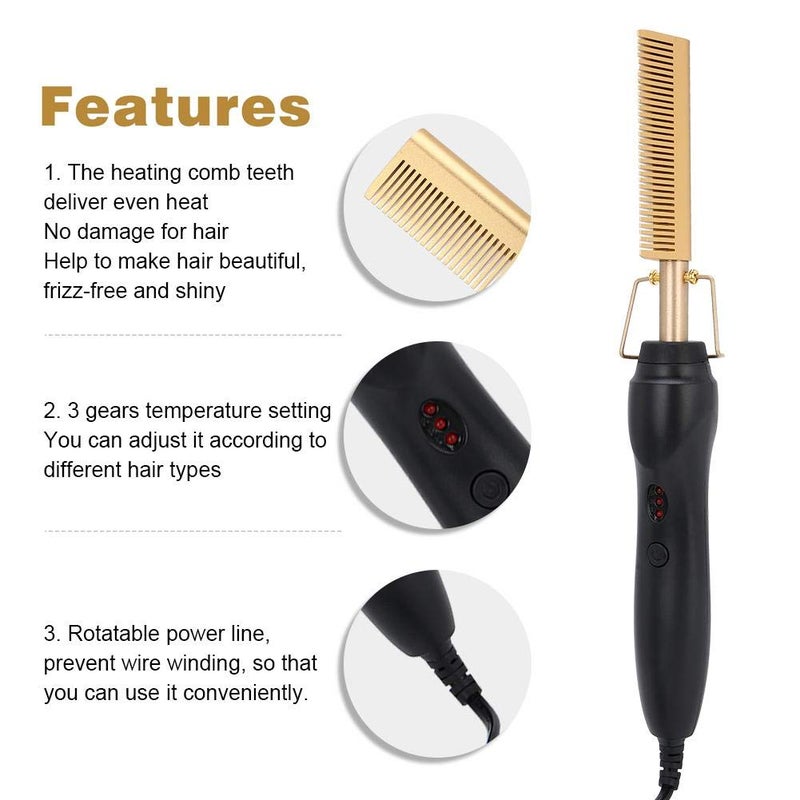 klarako Electric Hot Comb, Portable Travel Hair Curler, Multi-Functional Hot Comb for Straightening Hair, Static Curling Iron for Hair Rollers 3 Levels Temperature Setting (UK) - Image 5