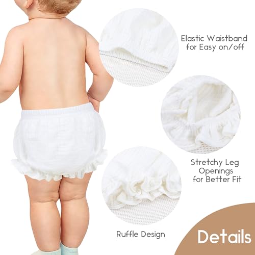 Poocen 5pcs Toddler Baby Girls Boy White Ruffled Bloomers Diaper Cover Cotton Linen Bloomer Shorts Underwear - Image 2