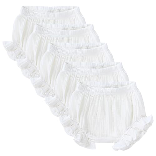 Poocen 5pcs Toddler Baby Girls Boy White Ruffled Bloomers Diaper Cover Cotton Linen Bloomer Shorts Underwear - Image 1