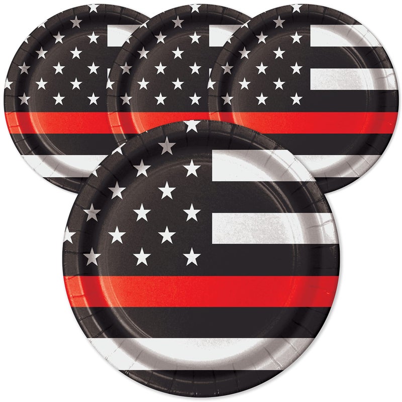 Havercamp FirefighterEMTThin Red Line 7 Plates 24 pack 24 Round Dessert Plates in the Official Thin Red Line Flag Pattern