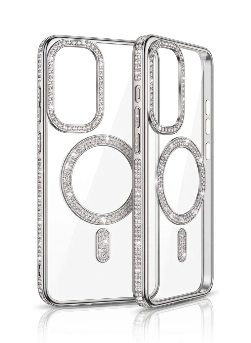 Magnetic Sparkly Glitter Phone Case for Samsung Galaxy A16 5G Compatible with Magsafe], Camera Lens Shockproof Protector Bling Diamonds Soft TPU Cover for Girls Women