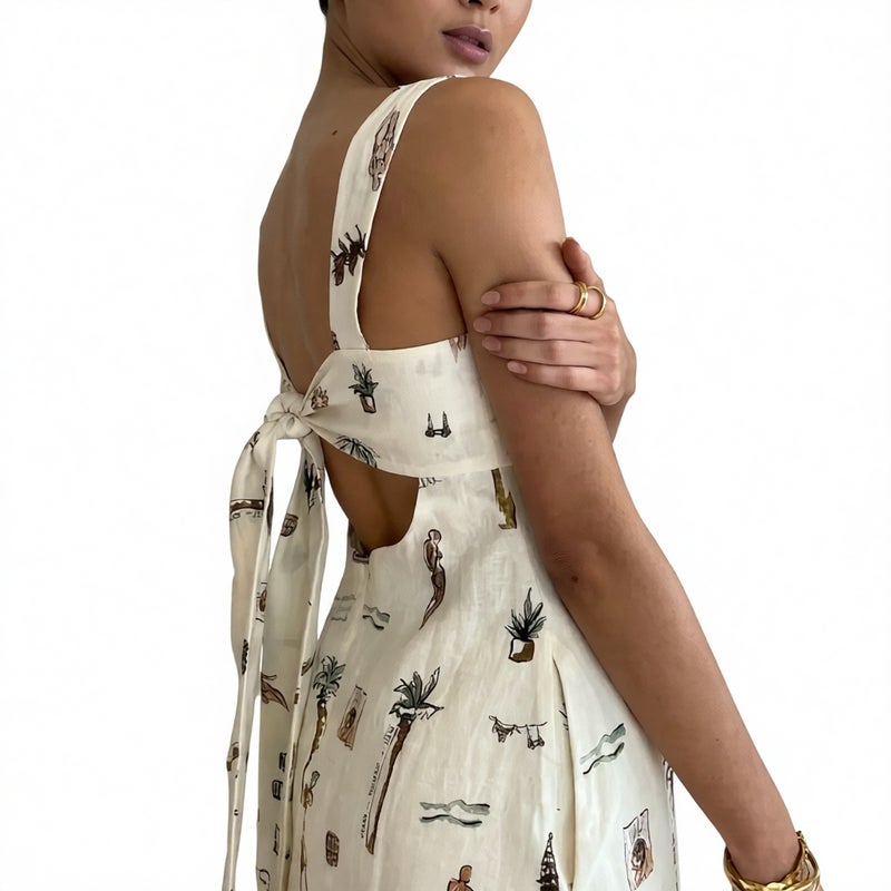 Women's Sleeveless Tie Strap Floral Print Maxi Dress - Image 3