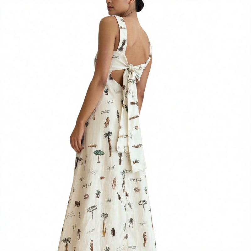 Women's Sleeveless Tie Strap Floral Print Maxi Dress - Image 4