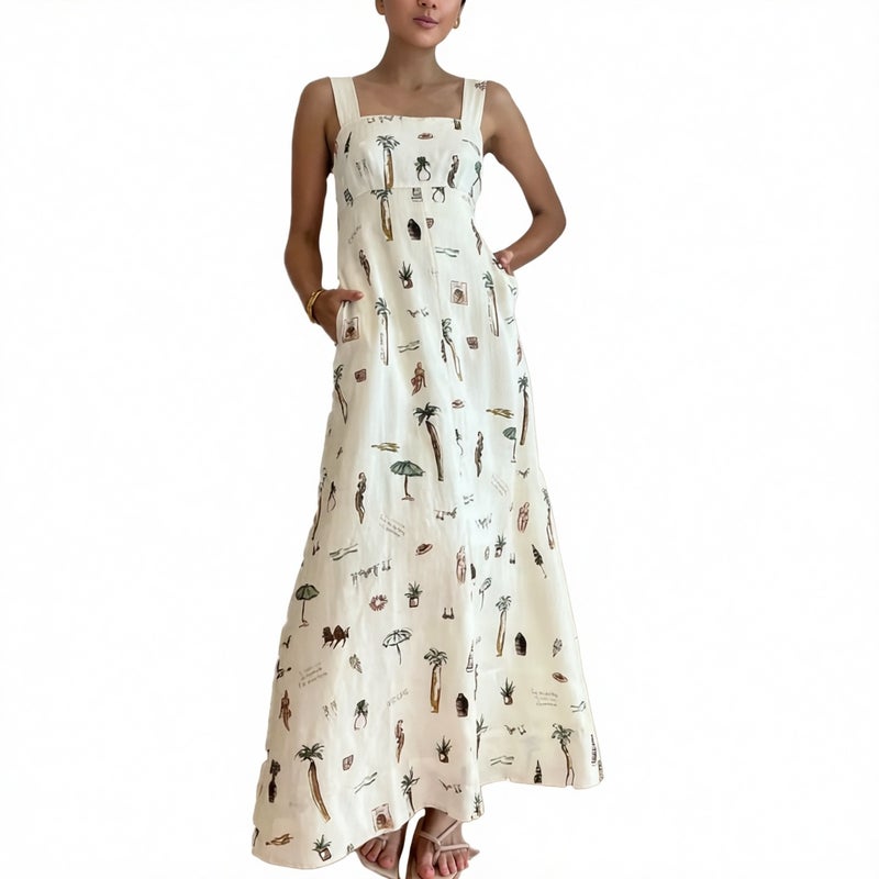 Women's Sleeveless Tie Strap Floral Print Maxi Dress - Image 5