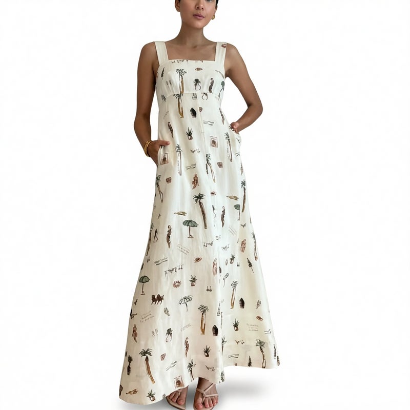 Women's Sleeveless Tie Strap Floral Print Maxi Dress - Image 1