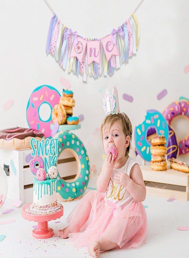 Agkvw Donut High Chair Banner for 1st Birthday - Sweet One Cake Smash Decorations, Grow Up Theme - Image 4
