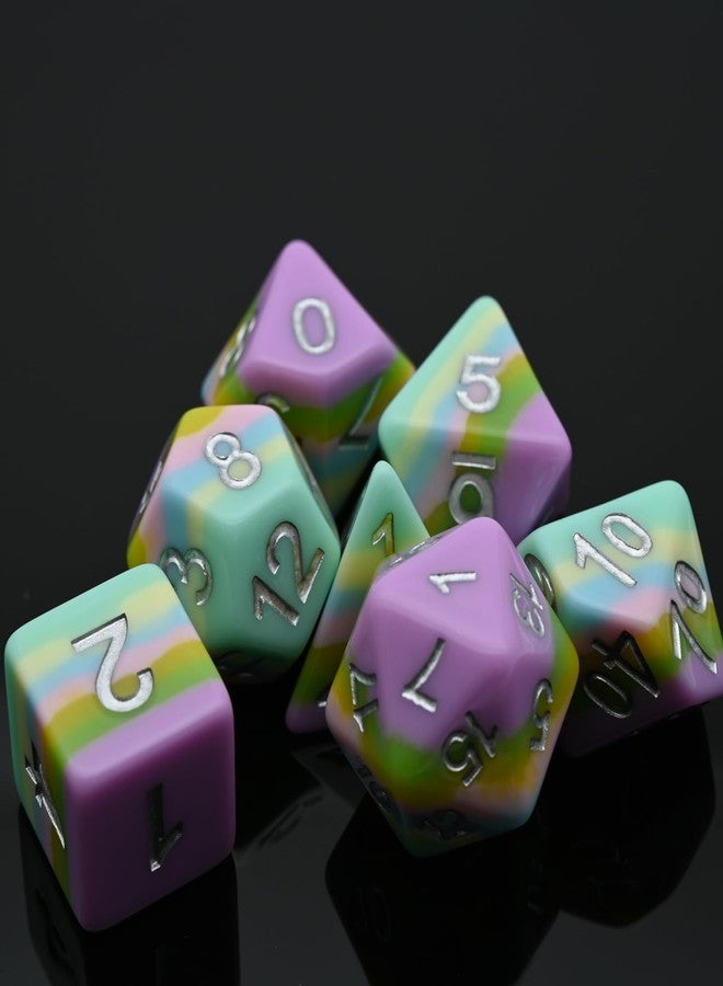 CSITORWWE Rainbow Resin Dice Set,7PCS Polyhedral Dice with Velvet Pouch for TTRPG Tabletop Gaming,Dungeon Masters,RPG Adventures (Rainbow Colors) - Image 2