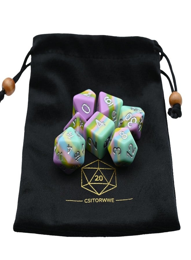 CSITORWWE Rainbow Resin Dice Set,7PCS Polyhedral Dice with Velvet Pouch for TTRPG Tabletop Gaming,Dungeon Masters,RPG Adventures (Rainbow Colors) - Image 4