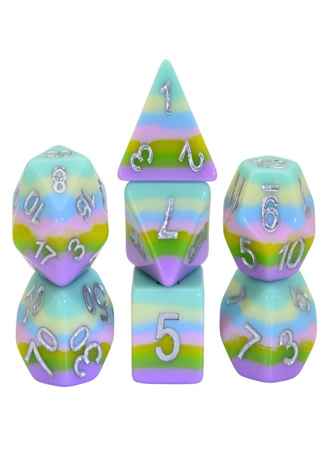 CSITORWWE Rainbow Resin Dice Set,7PCS Polyhedral Dice with Velvet Pouch for TTRPG Tabletop Gaming,Dungeon Masters,RPG Adventures (Rainbow Colors) - Image 1