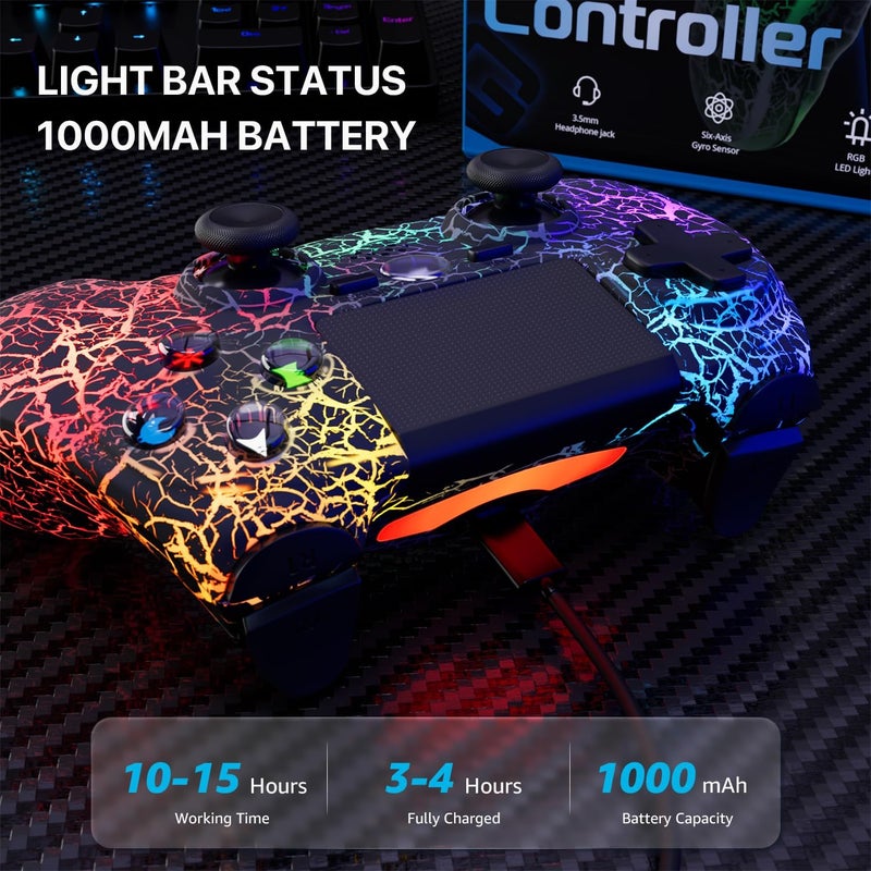 ISHAKO Controller for PS4, Wireless Game Controller for PlayStation 4/Pro/Slim/PC Windows, with 1000mAh Battery, 4-modes RGB Lighting，Double Vibration, 6-Axis Motion Control (Black) - Image 5