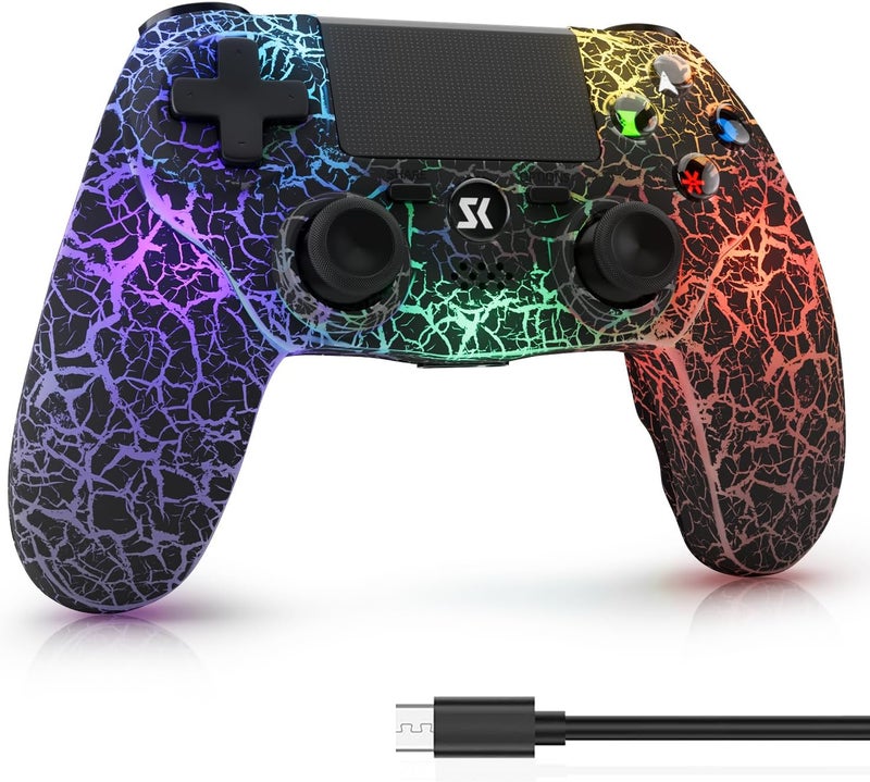 ISHAKO Controller for PS4, Wireless Game Controller for PlayStation 4/Pro/Slim/PC Windows, with 1000mAh Battery, 4-modes RGB Lighting，Double Vibration, 6-Axis Motion Control (Black) - Image 1