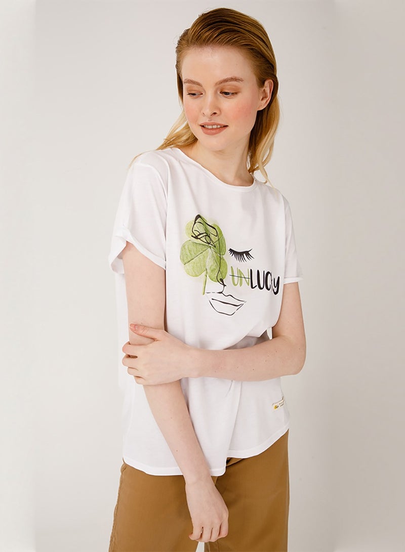 Biggdesign Faces Lucky Women's T-Shirt, Cotton Material, Custom Design, Size L - Image 1