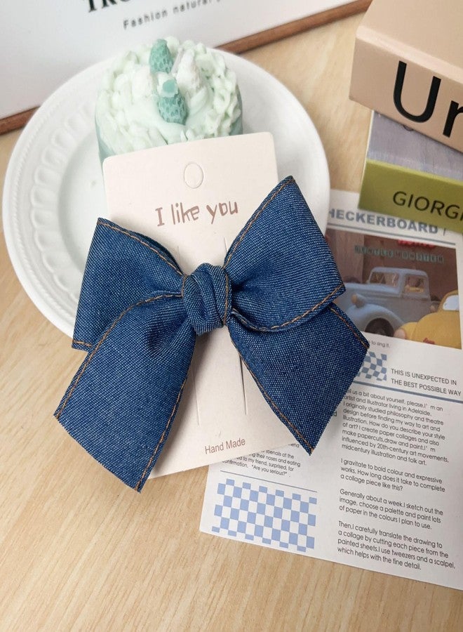 BBTDIN Blue Denim Hair Bow Clips Girls Denim Bowknot Pin Girls Blue Jeans Hair Bow Clips BW27 (2 Pcs-Set A) - Image 4