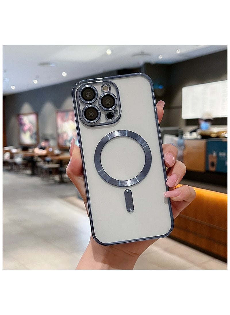ماركة غير محددة - الطلاء المغناطيسي الحدود Apple iPhone 15 Pro Max الشحن اللاسلكي غطاء حماية أزرق / شفافة - Image 1