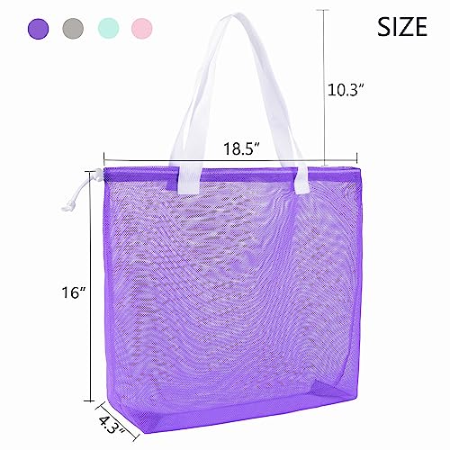 hsmyank Reusable 4Pack Colorful Mesh Beach Tote Bags,Mesh Shopping Bag With Drawstring For Travel,Toys,Gift Or Laundry … … (WHITE HANDLE) - Image 2