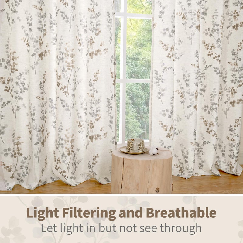 BGment Linen Curtains for Living Room 84 Inch Length 2 Panels Set Floral Leaf Patterns  Light Filtering Privacy Window Curtains for Bedroom Boho Farmhouse Vintage  Each 52 Inch Wide  Brown - Image 5
