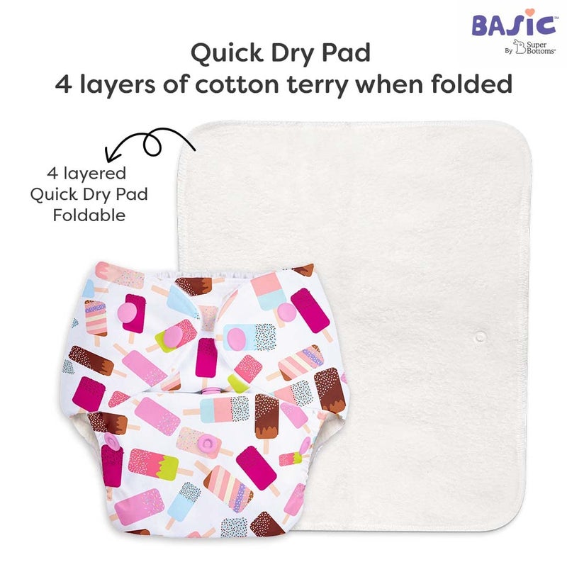 SuperBottoms Basic Icecream Print diaper with soaker | BASIC Bed Protecting Mat Peppy Pink print Medium size - Bed & Floor Protector/Playmat, Super Light-Weight, 8.5X Absorbent - Image 4
