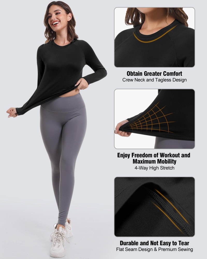 CL convallaria 4 Pack Women's Long Sleeve Compression Shirts, Cool Dry Workout Athletic Tops Sun Protection Cooling Shirts for Yoga Running Hiking Gym Black/White/Grey/Blue Small - Image 5