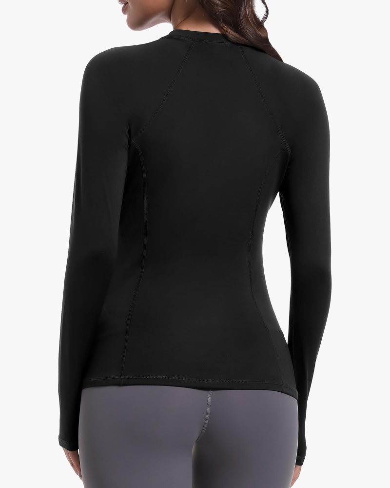 CL convallaria 4 Pack Women's Long Sleeve Compression Shirts, Cool Dry Workout Athletic Tops Sun Protection Cooling Shirts for Yoga Running Hiking Gym Black/White/Grey/Blue Small - Image 2
