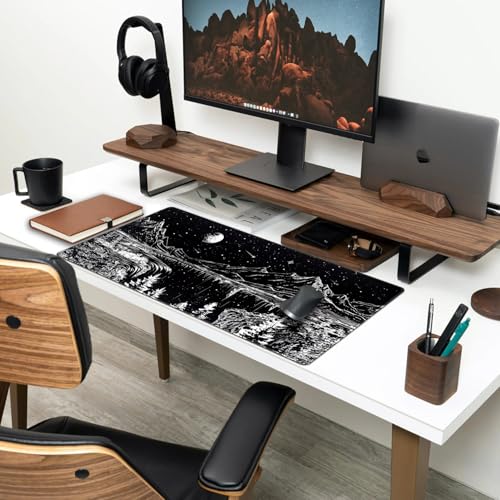 Mechanical Cattle Black and White Desk Mat Dark Nature Forest Mouse pad XXL Starry Night Mountain Desk pad Aesthetic Moon and Stars Mousepad XXL for Laptop Computer Mouse Gaming Keyboard Mat, 31.5 X 15.8 in - Image 3