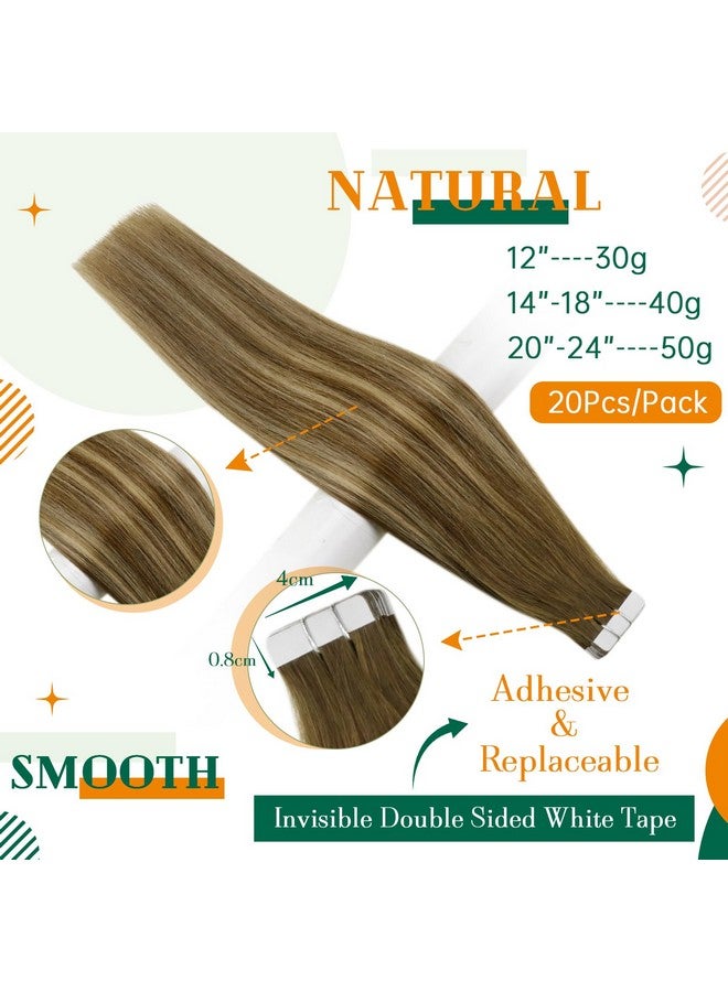 Easyouth 20Inch Tape In Human Hair Extensions Tape In Remy Hair Extensions Ombre Medium Brown Fading To Caramel Blonde Tape In Extensions Real Human Hair Invisible 50G 20Pcs - Image 3
