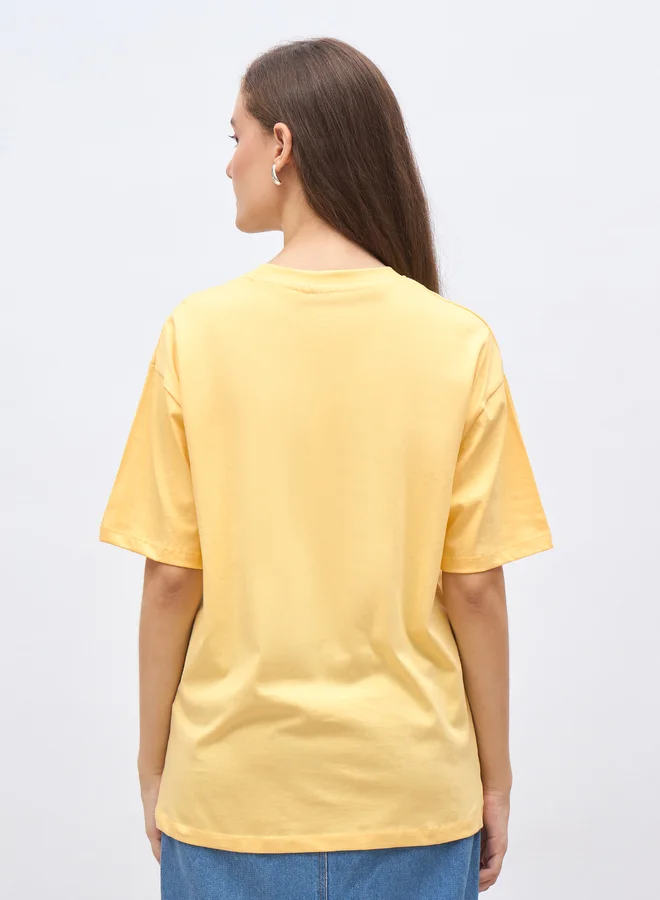 Styli Styli Embroidered Slogan Round Neck Oversized T-Shirt