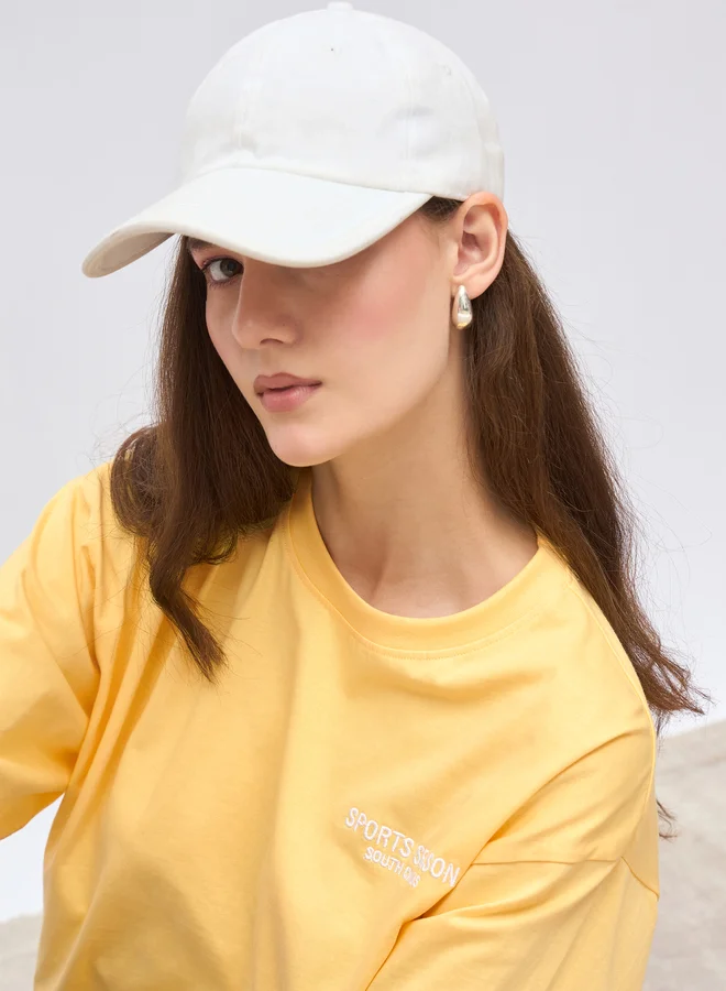 Styli Styli Embroidered Slogan Round Neck Oversized T-Shirt