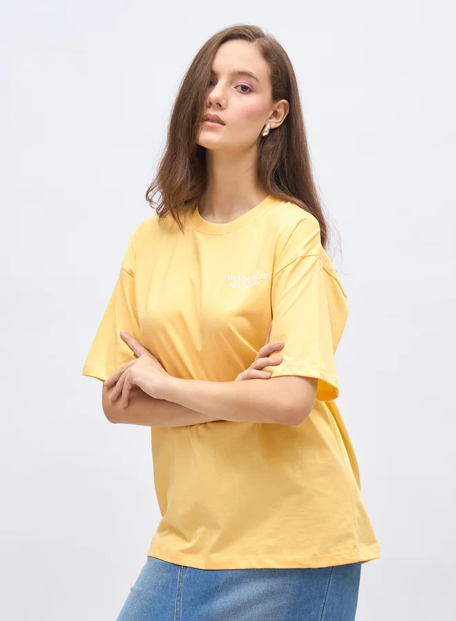 Styli Styli Embroidered Slogan Round Neck Oversized T-Shirt