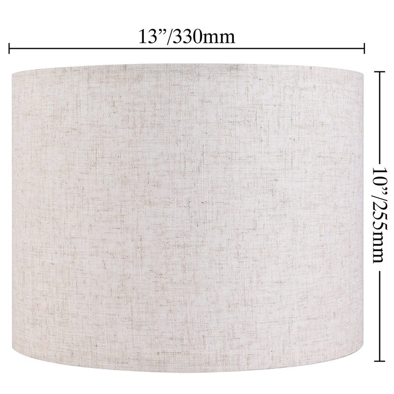 GO&SO Set of 2 Drum Lampshades for Table, Floor & Bedside Lamps - 13 * 13 * 10 inch, Medium Beige Gray Shades - Natural Fabric Spider Fitter - Modern & Rustic Interiors - By GO&SO Assembly Required - Image 2